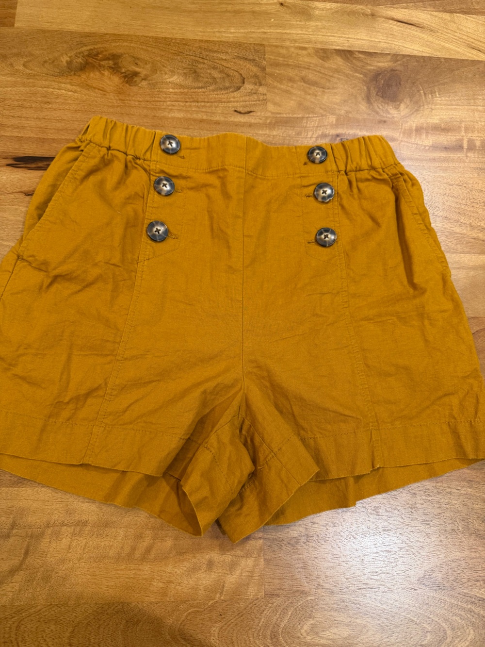 Madewell High-Waist Mustard Button-Front Hemp Blend Women's Shorts - Size Small